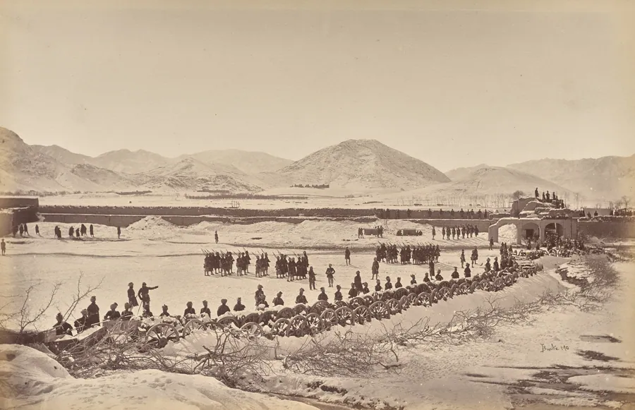 Sherpur. The Laager and Abatts, West Corner, Showing the Kotal and Hills by John Burke