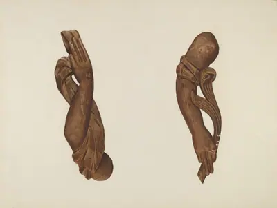 Pair of Carved Wooden Arms