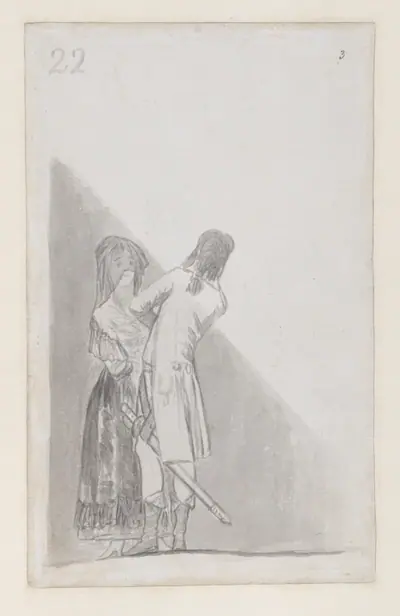 Maja and an officer; folio 22 (verso) from the Madrid Album 'B'