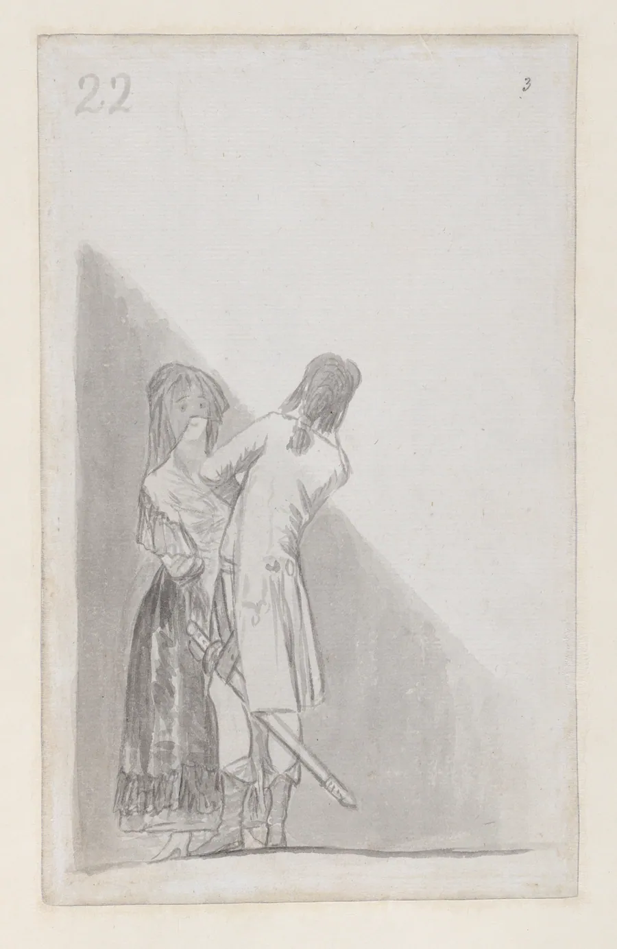 Maja and an officer; folio 22 (verso) from the Madrid Album 'B' by Goya (Francisco de Goya y Lucientes)