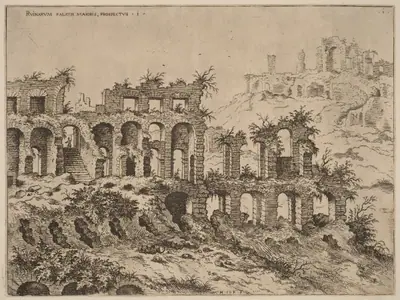 View of the Colosseum with the Palatine in the Background