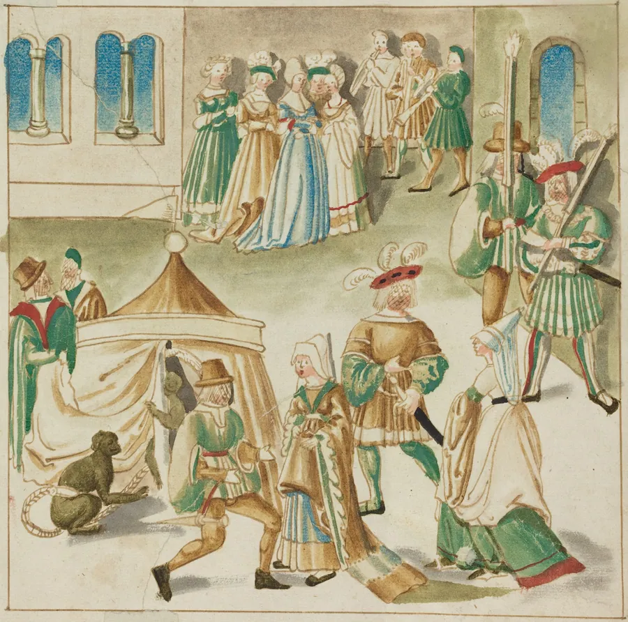 Court Amusements with Two Monkeys by German 16th Century