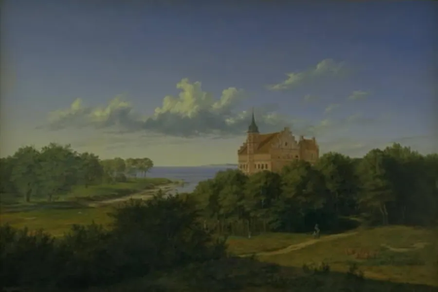 Et landskab med en herregård. Komposition by Thorald Læssøe
