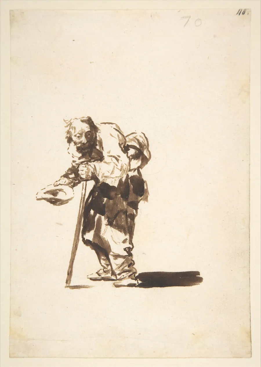 Beggar with a staff in his left hand; folio 70 from the Images of Spain Album 'F' by Goya (Francisco de Goya y Lucientes)