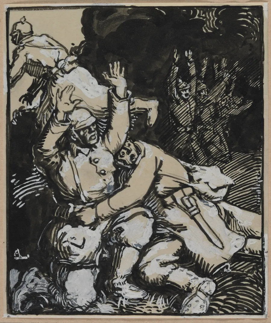 Dans une tranchée, des soldats allemands se rendent by Auguste Louis Lepère