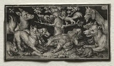 Two-headed Frog surrounded by Animals