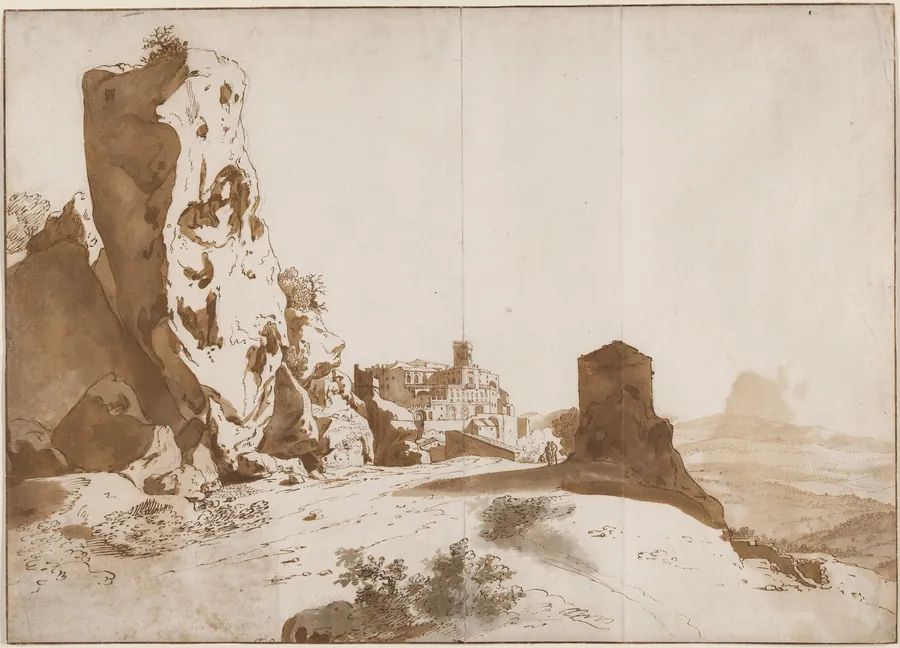 The Fantastic Rocks and Castle at Bomarzo [recto] by Bartholomeus Breenbergh