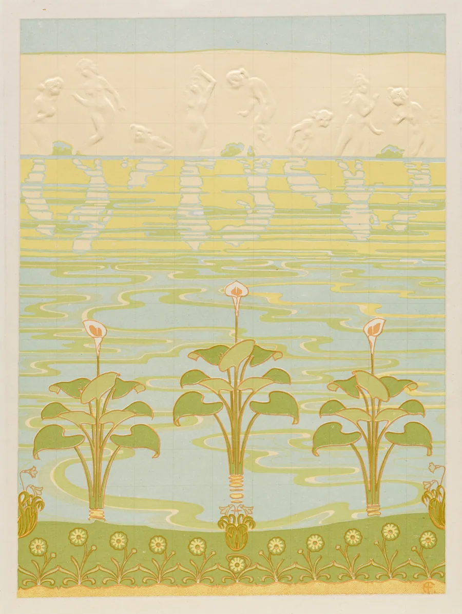 Decoration in Enameled Tiles for Bathroom by Félix Albert Anthyme Aubert