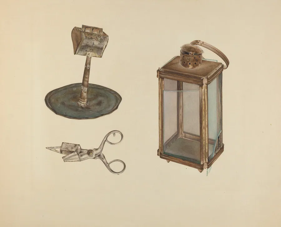 Zoar Candlestick, Snuffer and Lantern by Orville Cline