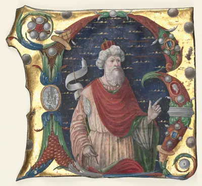 Initial R from a Choral Book with King David(?)