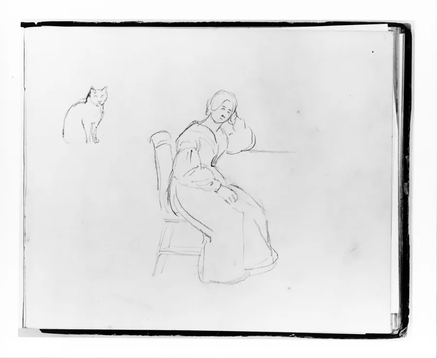 Cat; Seated Woman Leaning on a Table or Ledge (from Sketchbook) by Francis William Edmonds