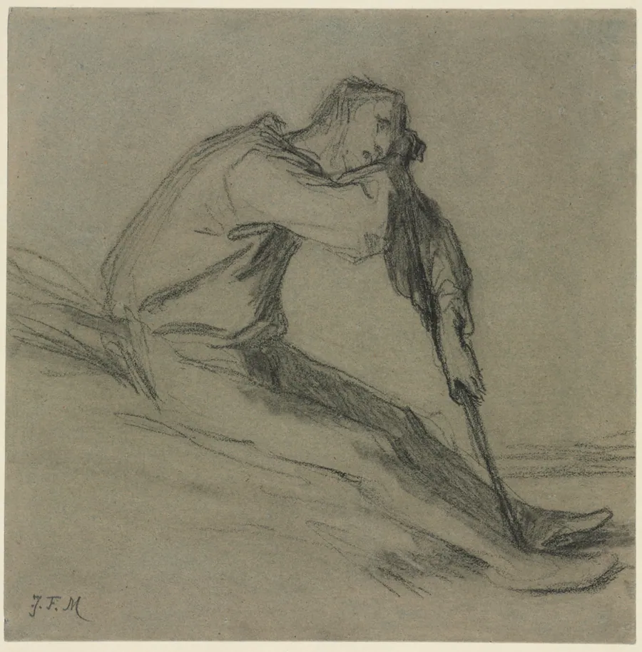 Seated Peasant Resting on a Hoe by Jean-François Millet