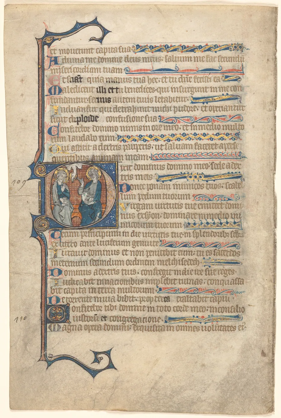 Leaf from a Psalter: Historiated Initial D with The Trinity by Master of the Queen Mary Psalter