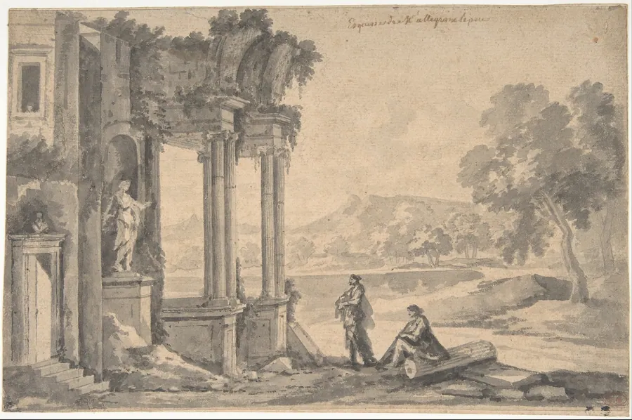 Ruins of a Temple by a Lake by Etienne Allegrain