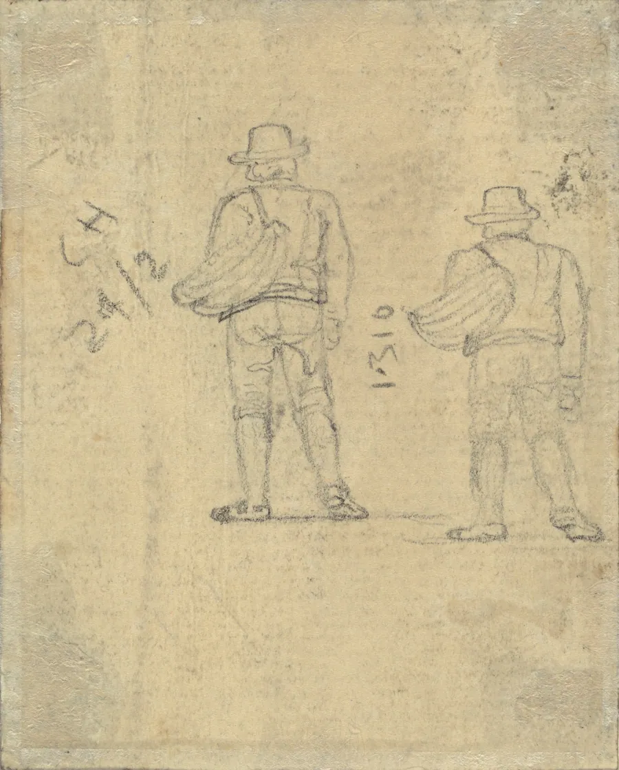 Two Studies of a Figure Holding a Basket [verso] by John Varley