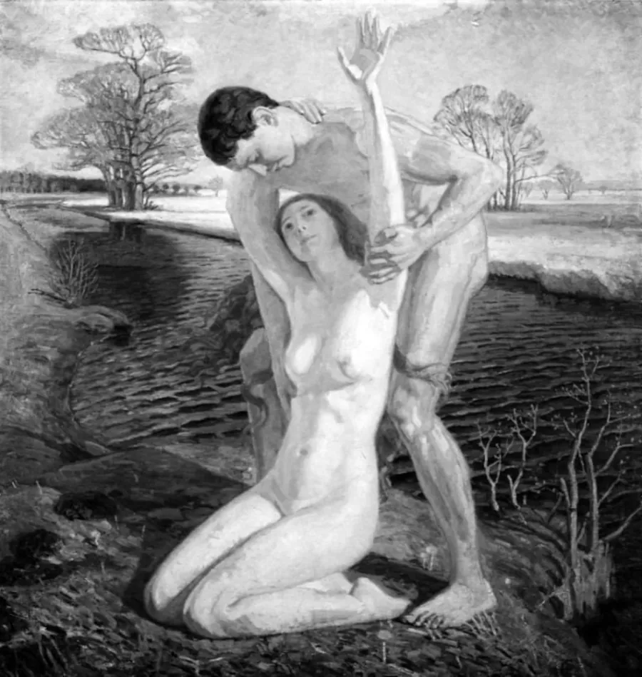 April. Et ungt par i et landskab by Henrik Schouboe