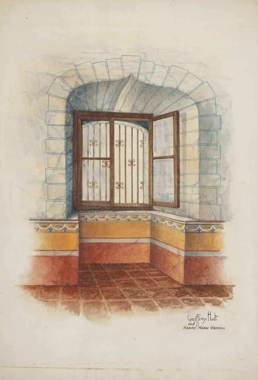 Restoration Drawing: Wall Painting Around Window, with Grille by Harry Mann Waddell