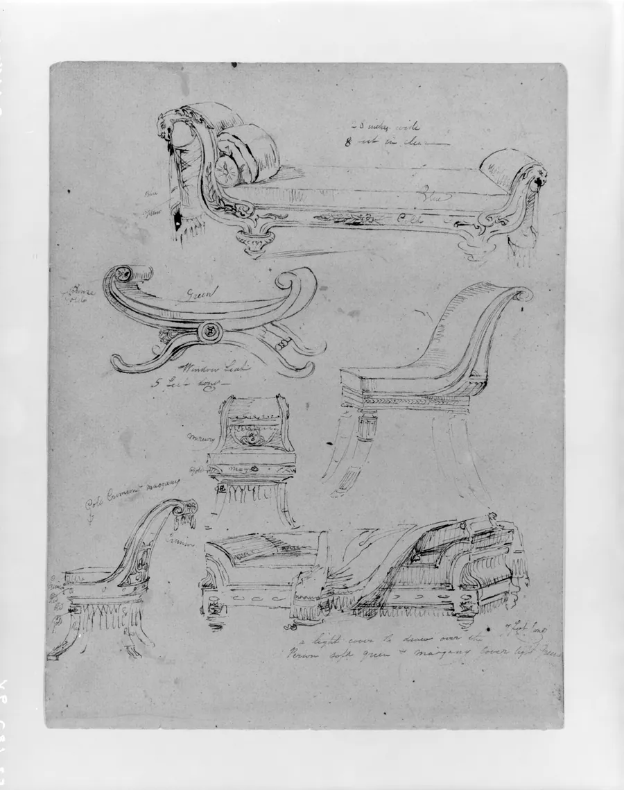 Sketches of Empire-Style Lounges and Chairs, Window Seat (from Sketchbook) by Thomas Sully