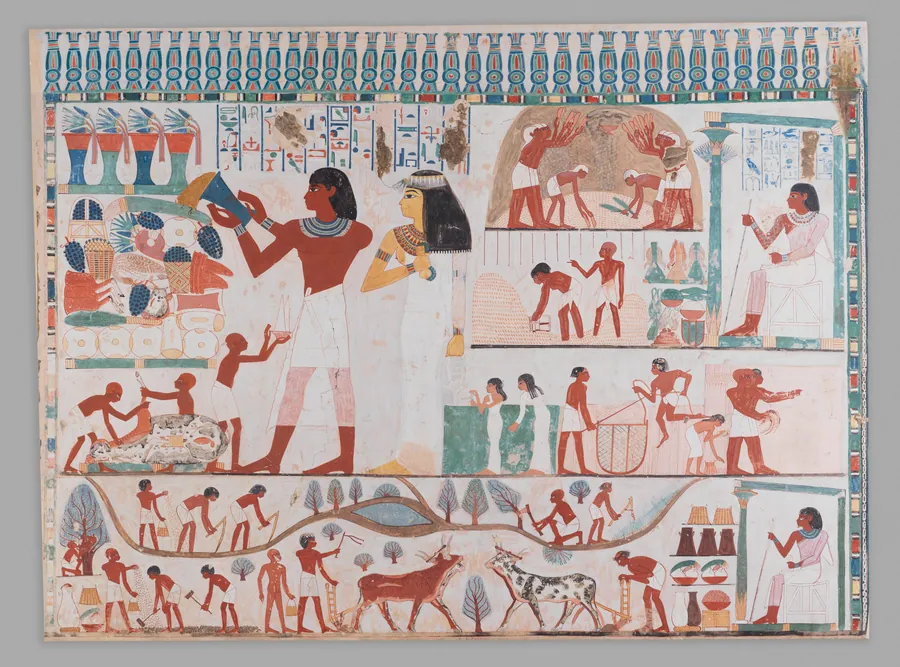 East Wall, South Side of Nakht's Offering Chapel by Norman de Garis Davies