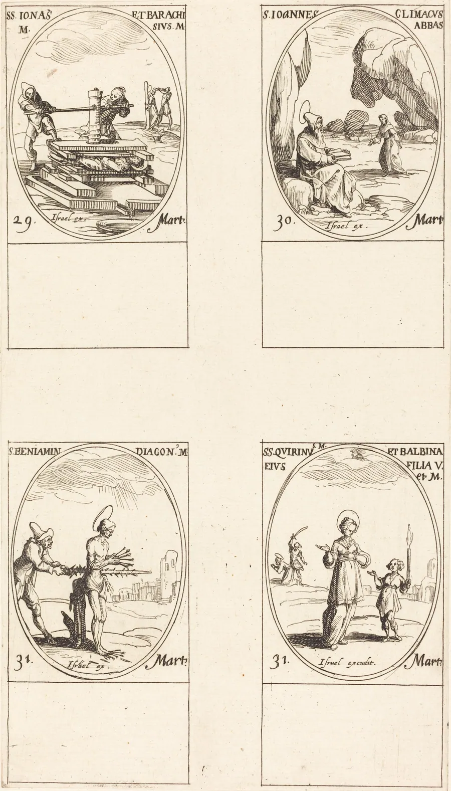 Sts. Jonas & Barachisius; St. John Climacus, Abbot; St. Benjamin; Sts. Quirinus & Bal by Jacques Callot