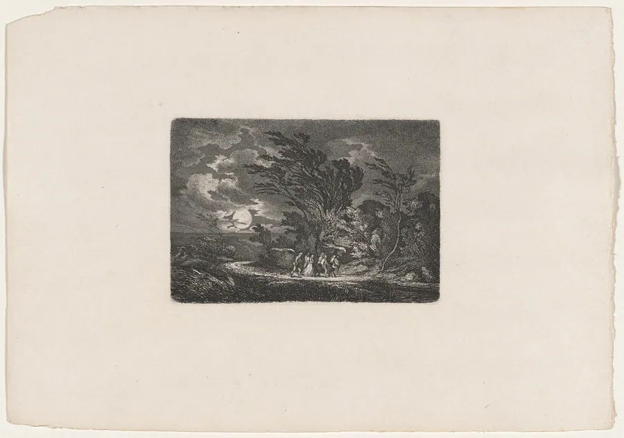 Five Travellers in the Moonlight by Carl August Lebschée