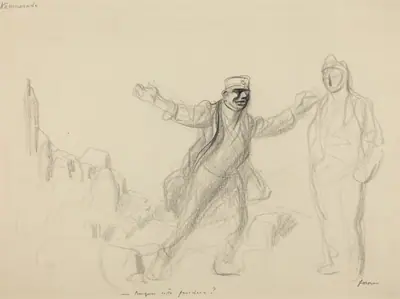 a) Kammerade. Porquoi cette froideur? (recto); b) Study for German Figure (verso)