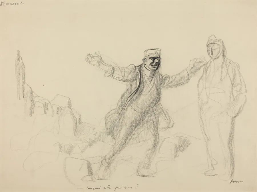 a) Kammerade.  Porquoi cette froideur? (recto); b) Study for German Figure (verso) by Jean-Louis Forain
