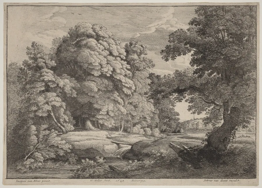 The Bridge over the Waterfall by Wenceslaus Hollar