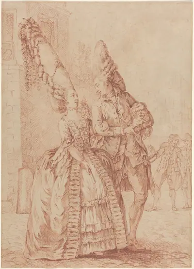 A Lady and Gentleman with Exaggerated Headdresses