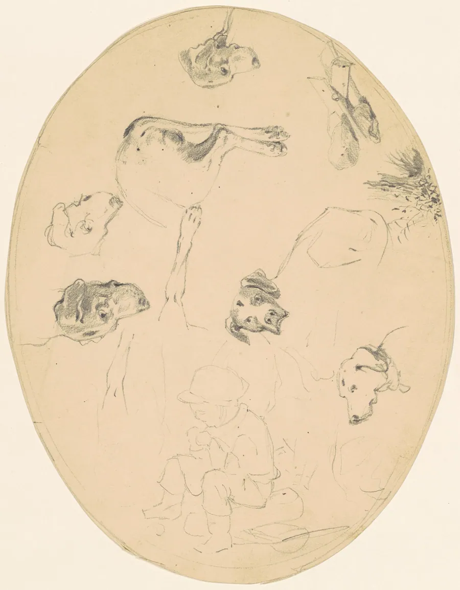Studies of Dogs and a Seated Boy [recto] by James Goodwyn Clonney