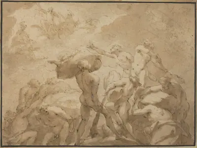 Battle of the Gods and Giants from Mount Olympus and Mount Othrys