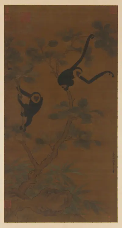 Two gibbons in a tree