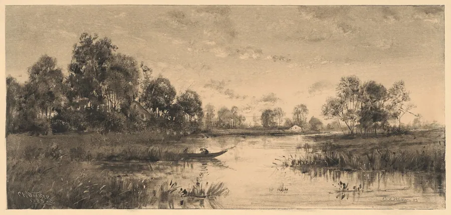 Evening on a River with a Boatman by Charles A. Walker