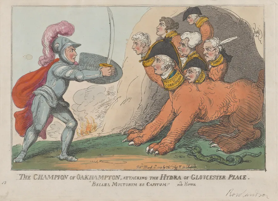 The Champion of Oakhampton, Attacking the Hydra of Gloucester Place by Thomas Rowlandson