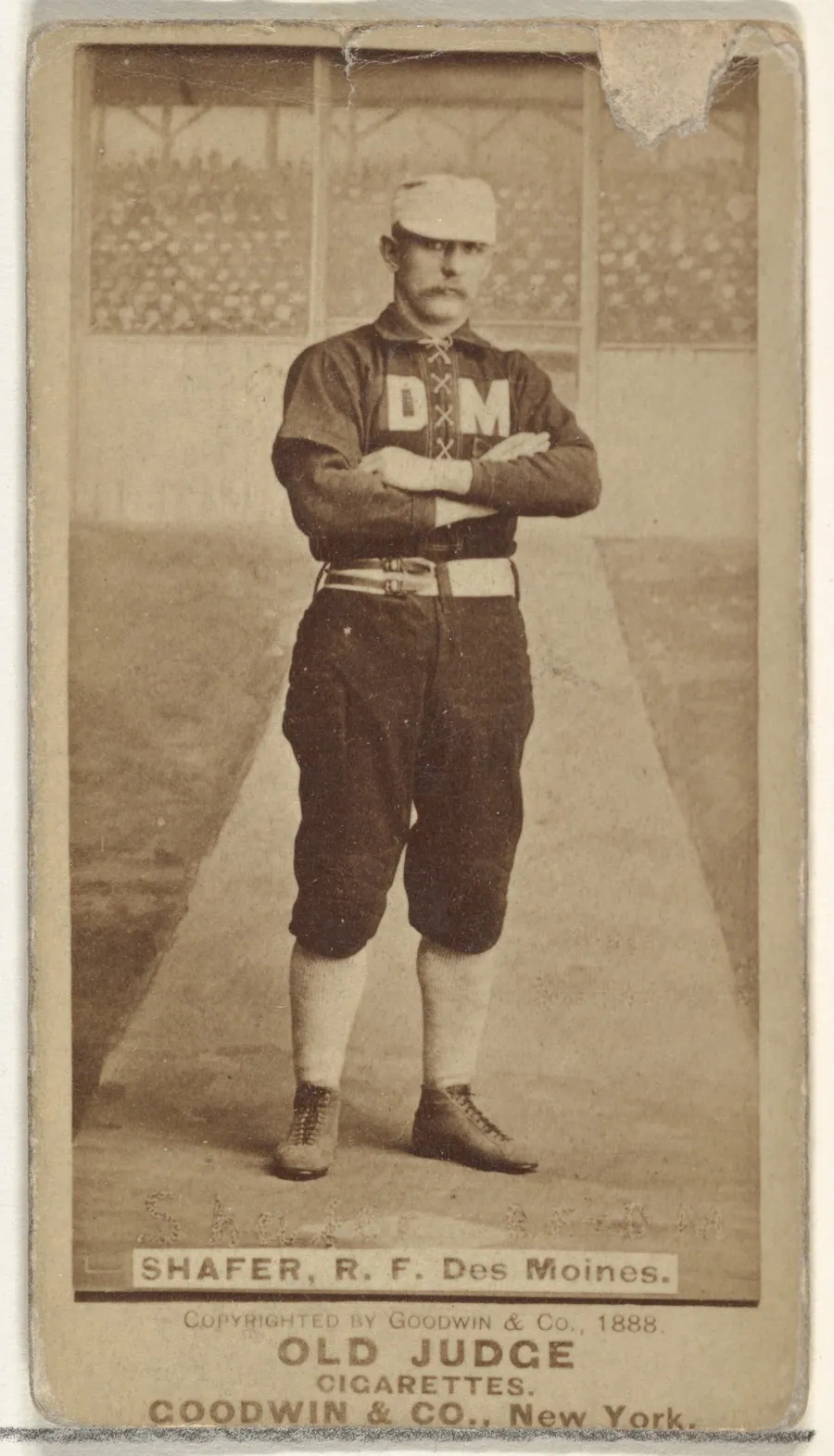 George W. Shafer, Right Field, Des Moines Prohibitionists, from the Old Judge series (N172) for Old Judge Cigarettes by Goodwin & Company