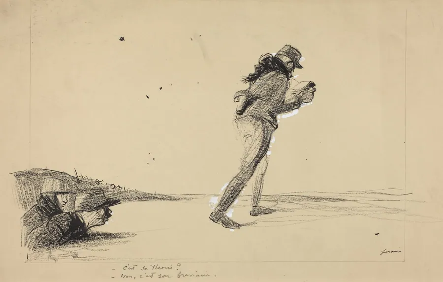 Sur le Front.  -C'est sa theorie?  -Non, c'est son breviaire. by Jean-Louis Forain