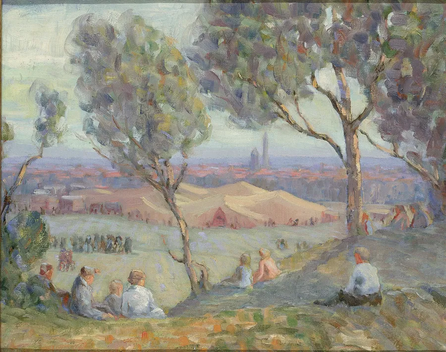 View from Arlington Heights, with Chautaqua Tents and the Washington Monument in the Background by A. H. O. Rolle, born Sibley County, MN 1875-died Washington, DC 1941