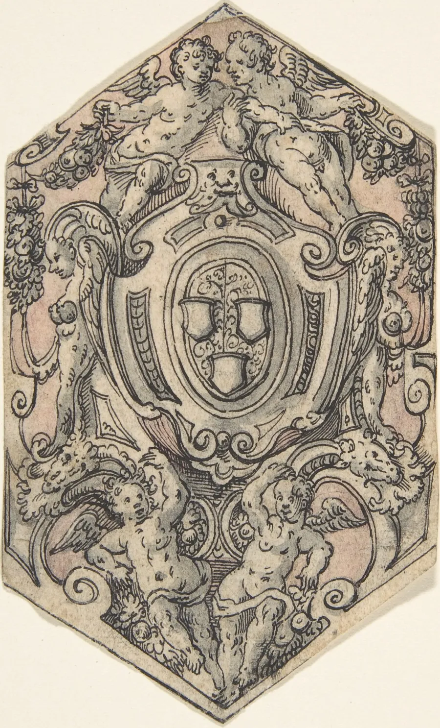 Design for a Coat of Arms with Putti holding Garlands by Tobias Stimmer