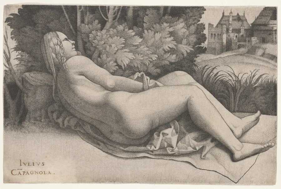 Venus Reclining in a Landscape by Giulio Campagnola