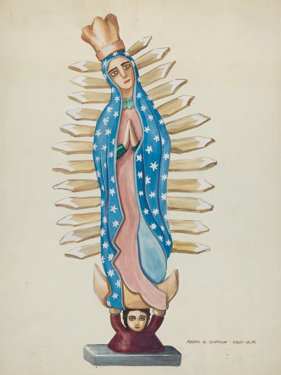 "Guadalupe" Wood Santo or Bulto by Majel G. Claflin