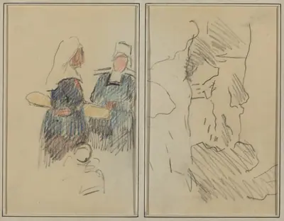 Two Breton Women; Landscape [recto]