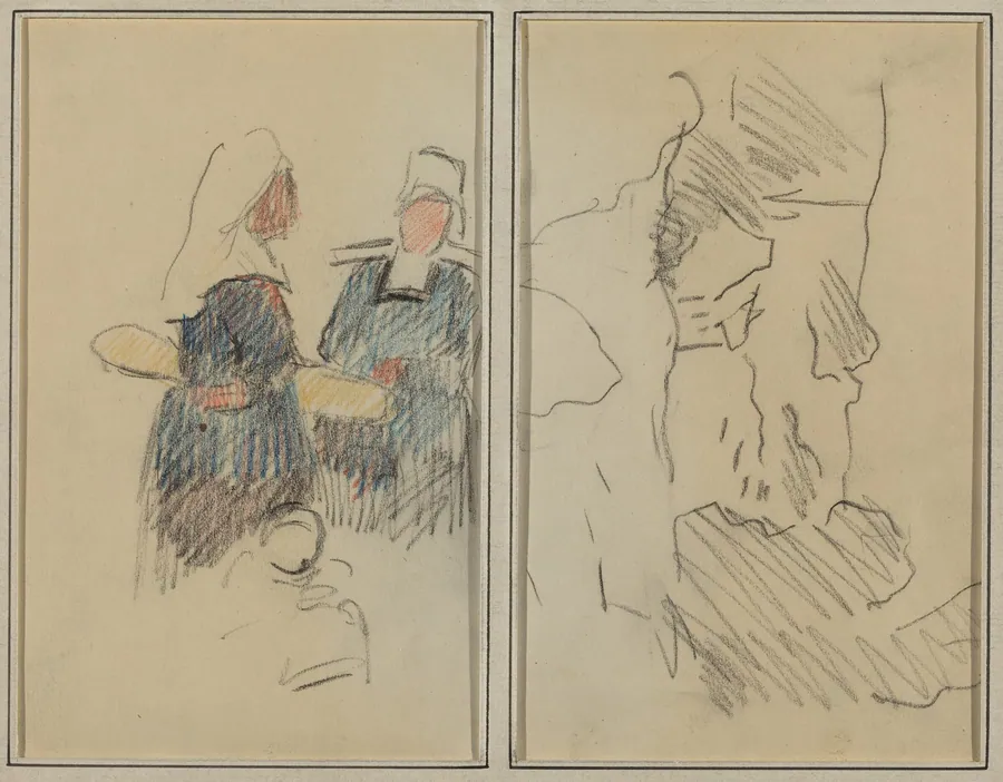 Two Breton Women; Landscape [recto] by Paul Gauguin