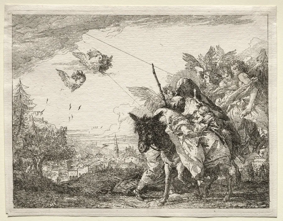 Flight into Egypt:  Joseph Pausing to Gaze at the Infant Christ by Giovanni Domenico Tiepolo