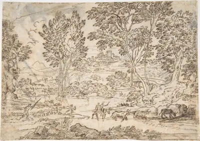 Sunrise (recto); Landscape with Figures (verso)