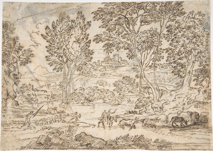 Sunrise (recto); Landscape with Figures (verso) by Claude Lorrain (Claude Gellée)