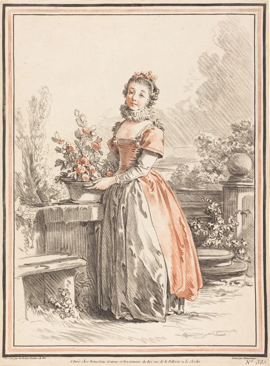 A Young Woman Standing in a Park by Gilles-Antoine Demarteau