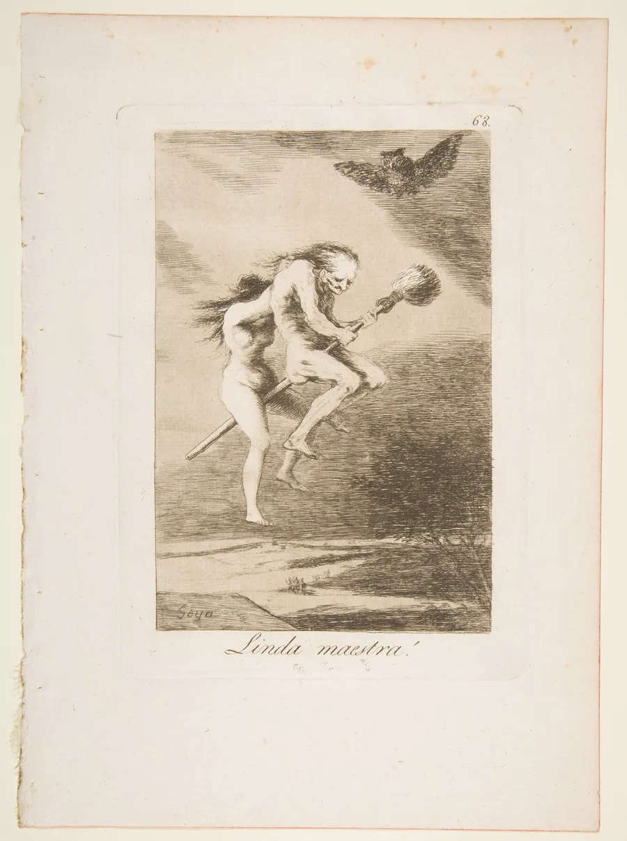 Plate 68 from "Los Caprichos": Pretty teacher! (Linda maestra!) by Goya (Francisco de Goya y Lucientes)