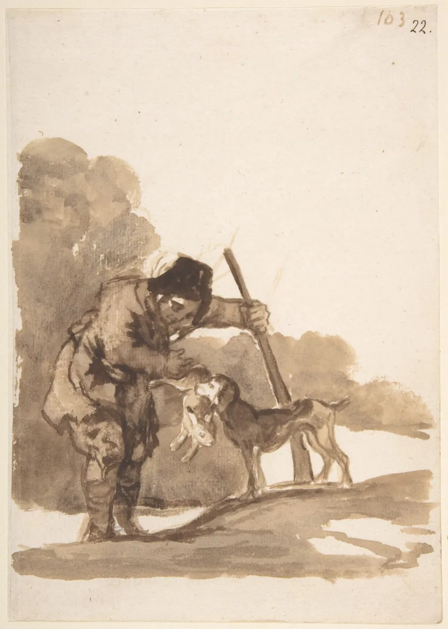 Rabbit hunter with a Retriever; folio 103 from the Images of Spain Album 'F' by Goya (Francisco de Goya y Lucientes)