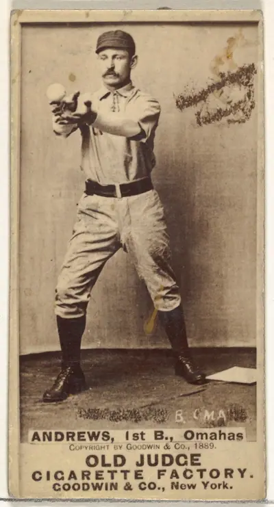 William Walter "Wally" Andrews, 1st Base, Omaha Omahogs/Lambs, from the Old Judge series (N172) for Old Judge Cigarettes
