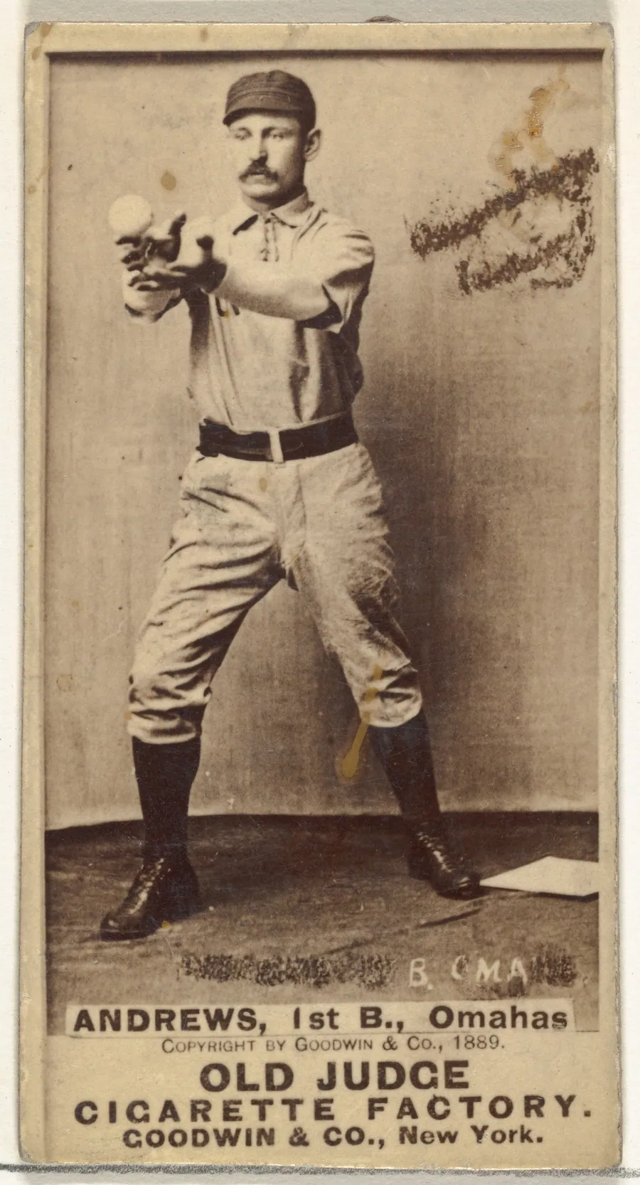 William Walter "Wally" Andrews, 1st Base, Omaha Omahogs/Lambs, from the Old Judge series (N172) for Old Judge Cigarettes by Goodwin & Company